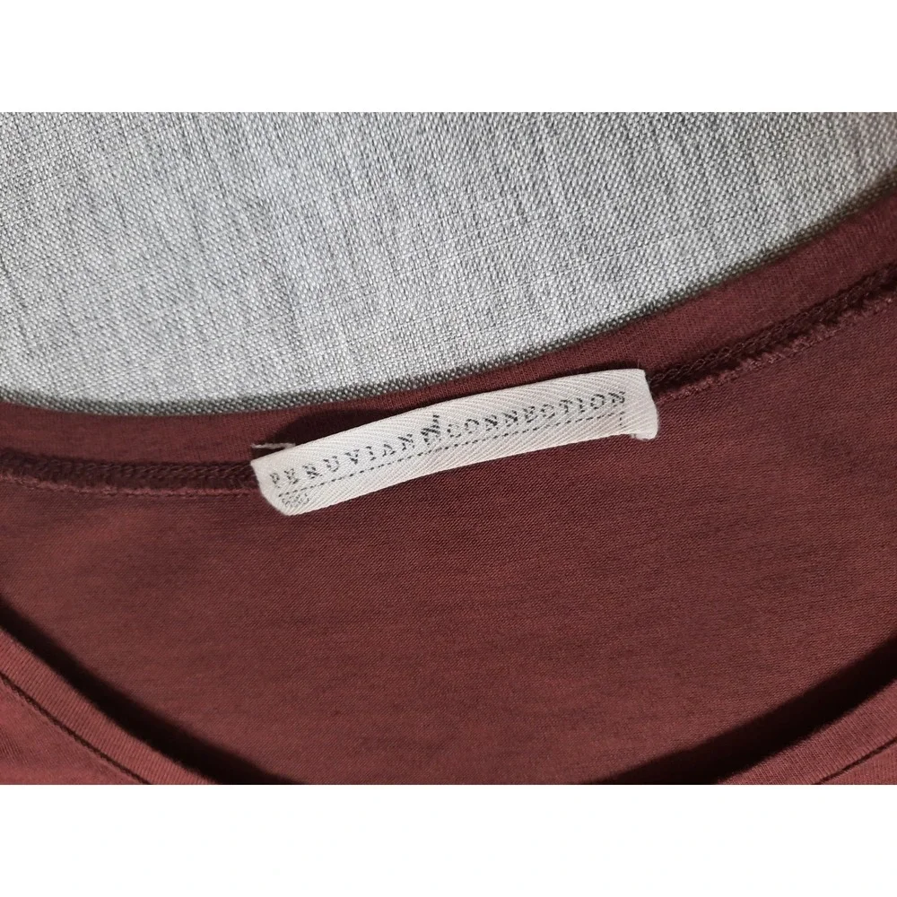 Peruvian Connection Women Large Mini Dress Choco Cotton Modal Pleated Round Neck - Picture 3 of 11